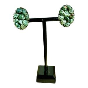 Vintage Isle Royale Greenstone Cluster Oval Screw Back Earrings